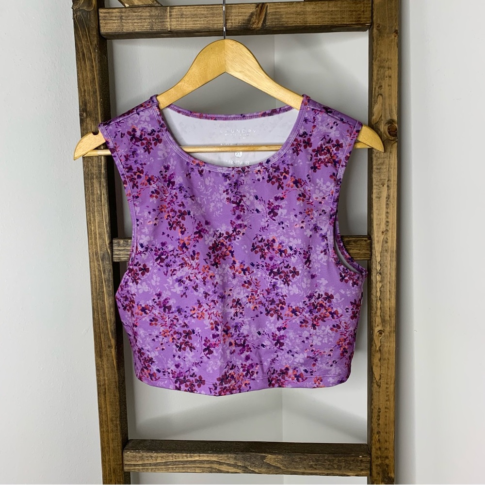Laundry by Shelli Segal Floral Purple Sleeveless Padded Crop Top Size XL